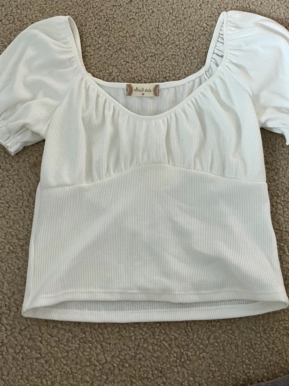 Altar'd State White Ribbed Puff-Sleeve Crop Top -new with tag!